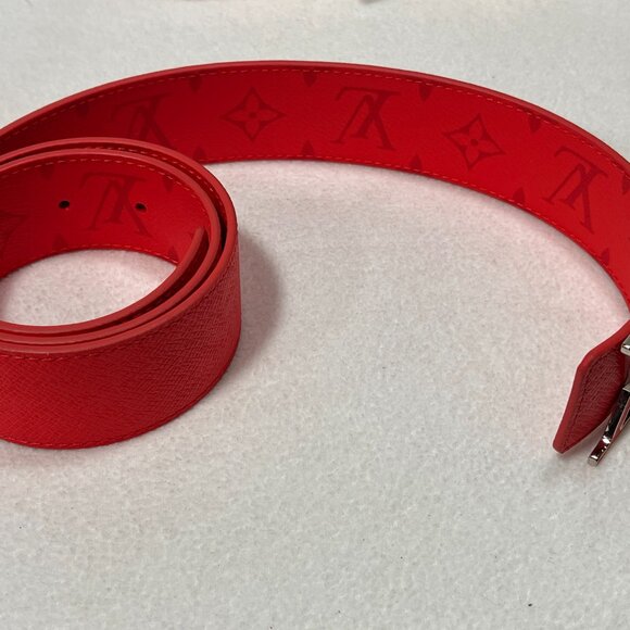 Louis Vuitton Red LV Initiales Belt Silver Buckle 40 With Box Duster Bag - Picture 8 of 16
